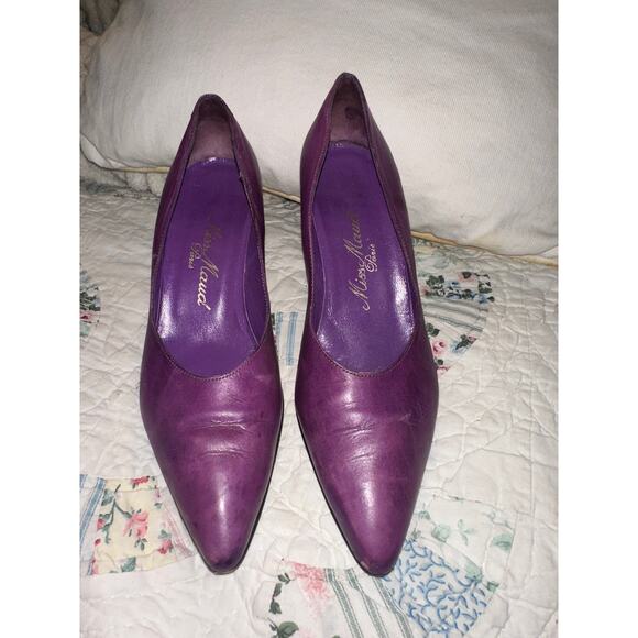 VINTAGE 80's MAUD FRIZON PURPLE LEATHER PUMPS 7.5 - Picture 1 of 7